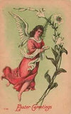 1910's  Easter Postcard  Easter Lilies & Winged Angel Praying E235