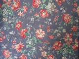 Cranston Fabric Red/Rose Flowers On Slate Blue Carnations Roses 2 7/8 Yds x 42