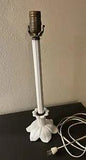 Antique WHITE MILK GLASS Candlestick LAMP Lily SHAPED BASE WORKS 16??? Excellent