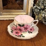 Pink Interior Old Royal Bone China Pink Wild Roses Teacup and Saucer in the Shelly Shape