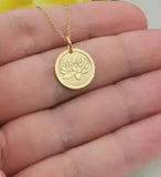 Water Lily Disc Pendant 14k Yellow Gold Personalized Jewelry July Birth Flower