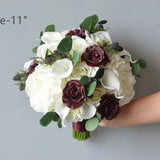 Burgundy Wedding Bouquets, Ivory Rustic Silk Bridal Bouquet, Faux Real Touch Peonies, Burgundy Roses, Eucalyptus