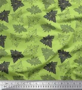 Soimoi Green Cotton Poplin Fabric Lily Floral Print Fabric by the-K0n