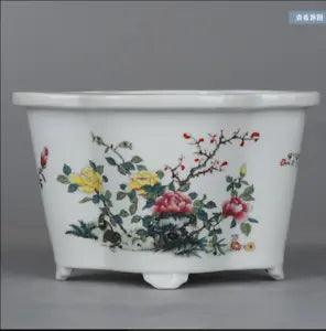 8" China old qing dynasty porcelain famille rose peony flowers plants Flowerpot