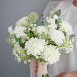 White Bridal Bouquet, Wedding White Rose Bouquet, Boho Flower Bouquet, White Greenery Bouquet, White Boho Bouquets, Silk Flower Bouquet