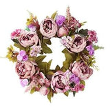 16inch Artificial Peony Flower Wreath Handmade Door Wreath Floral Spring