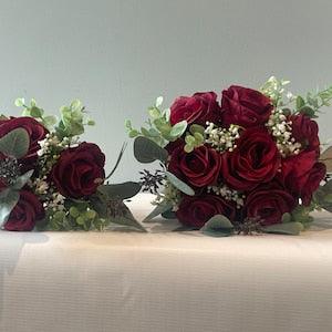 Red Rose And Gypsophila Bouquet - Artificial Silk Flowers For Wedding Anniversary Birthday  Mothers Day  | Claire De Fleurs