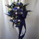 Cascade Wedding Bouquet, Navy  Cascading Bridal Bouquet, Blue Wedding Bouquets, Dark Blue Roses Wedding Bouquets, Blue Peony Bride