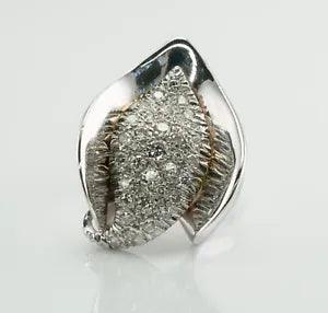 Calla Lily Diamond Ring Flower 14K White Gold Cocktail 1.12cts