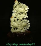 16" Natural Xiu Jade Jadeite Carved subshrubby peony flower Birds Lucky Statue