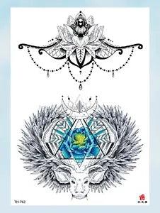 reindeer peony flower lotus large 8.25" temporary tattoo sticker tattoo