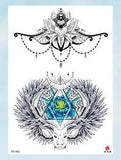 reindeer peony flower lotus large 8.25" temporary tattoo sticker tattoo
