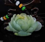 100% Natural Hand-carved Jade Pendant Jadeite Necklace peony flower 060i