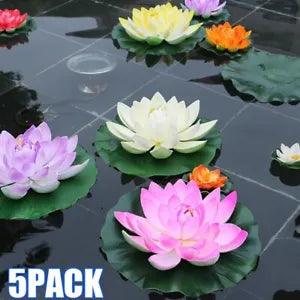 Floating Water Lily Artificial Lotus Pond Tank Plant Ornament Home Garden Decor