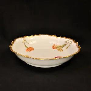 Limoges Coiffe Vegetable Bowl T&V Hand Painted #6326 Carnations w/Gold 1892-1907