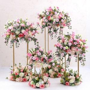 Centerpieces floral silk artificial flower hemisphere,wedding stage background decoration metal iron geometric arch stand,square stand set