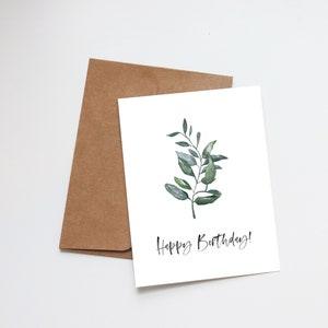 Birthday Card Watercolor | Handmade Greeting Card | Mom Sister Daughter Friend Birthday | Botanical Plant Eucalyptus