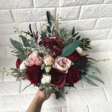 Boho Wedding Bouquet Burgundy Eucalyptus Wedding Maroon Bouquet Deep Red Flowers Blush