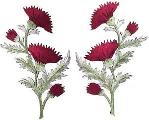 #5094R Thistle - Carnation Spray - Red Flower Embroidery Appliqu??? Patch /Pair