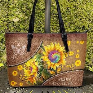 Hippie Butterfly Sunflower Leather Bag, Sunflower Lover Bag, Butterfly Leather Bag, Hippie Style Bag, Shoulder bag TD_HN240206D