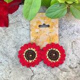 Red Flower Earrings, Crochet Sunflower Earrings, Colorful Earrings, Summer Jewelry, Nature Jewelry, Flower Lover Gift, Boho Jewelry Gift