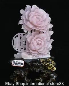 16.4" Chinese Natural 100% Xiu Jade Carving Peony Flower Pink Lucky Sculpture