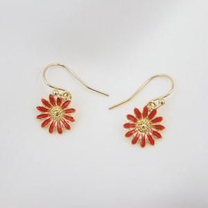 Dainty Red Sunflower Enamel Earrings, Floral Earrings, 14K Gold Filled, Elegant, Stylish, Wedding Jewelry, Bride, Bridesmaid, Birthday Gift