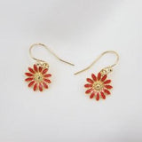 Dainty Red Sunflower Enamel Earrings, Floral Earrings, 14K Gold Filled, Elegant, Stylish, Wedding Jewelry, Bride, Bridesmaid, Birthday Gift
