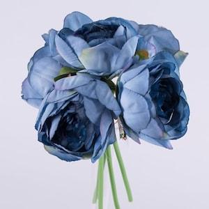 Navy Blue Peonies Bouquet, Artificial Blue Mint Peonies, Fabric Blue Peonies, Navy Blue wedding decor, Blue Silk Peonies