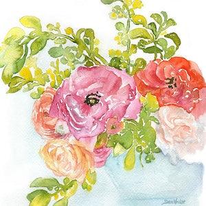 Ranunculus Watercolor Painting Giclee Print 8 x 10 Floral - 8.5 x 11 Fine Art Print