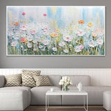 Abstract Green Plants Wall Art, Original White Daisy Canvas Oil Painting, 3D Textured Hand Knife Painting, Blooming Flowers, Spring Decor