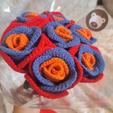 7 Piece Lovely Crochet Armenian Flag Tricolor Rose Bouquet Patriotic Flower Arrangement | Special Handmade Gift for Her Mother's Day