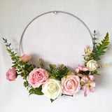 Romantic Ivory and Pink Floral Hoop Wedding Bouquet - Unique Boho Bridesmaids Alternative