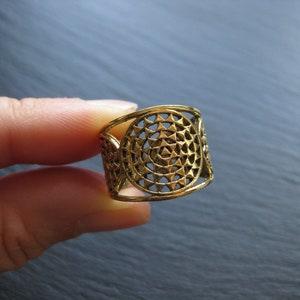 Unisex Brass Ring Mandala Sun . Sacred Geometry Ring . Seed of Life . Men Ring . Adjustable Band Ring . Yoga Spiritual Jewelry