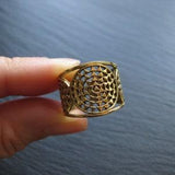 Unisex Brass Ring Mandala Sun . Sacred Geometry Ring . Seed of Life . Men Ring . Adjustable Band Ring . Yoga Spiritual Jewelry