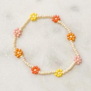 Hippie Flower Bracelet/Anklet / seed bead jewelry / dainty  / muted tones / boho / indie / daisy chain / 90s trends / surfer aesthetic