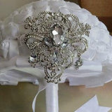 satin rose bouquet,white rose bridal bouquet,diy bridal bouquet,large brooch bouquet,pure white satin,22 inch bouquet,ready to ship