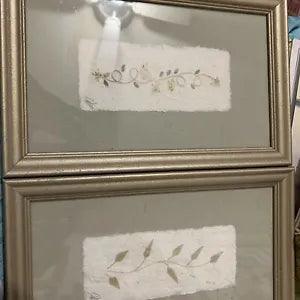 2 Vintage Handmade Framed Pressed Dried Flowers Handmade Paper Decor Signed