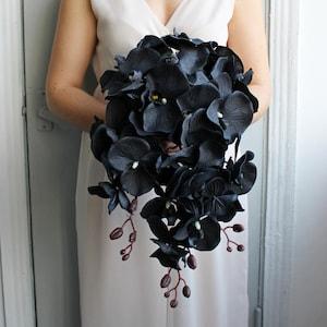 Black orchid bouquet, Gothic wedding bouquet, Cascading wedding bouquet