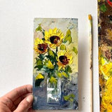 Sunflower gift Original oil miniature Small impasto painting Sunflower painting