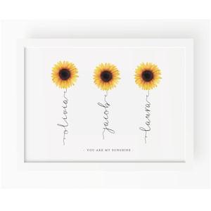 SUNFLOWER FAMILY NAME Wall Art Watercolour Flower Print Fine art Quality Christmas Mum Dad Birthday Family Gift Friend Birth Christening