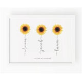 SUNFLOWER FAMILY NAME Wall Art Watercolour Flower Print Fine art Quality Christmas Mum Dad Birthday Family Gift Friend Birth Christening