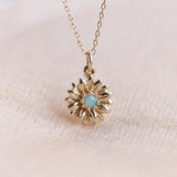 Sunflower Necklace  | 14KSunflower and Australian Opal Necklace | Flower Opal  Necklace in adjustable 16-18 inches chain