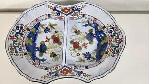 Vintage AMM Faenza Garofano Blue Carnation Divided Scalloped Serving Bowl