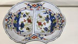 Vintage AMM Faenza Garofano Blue Carnation Divided Scalloped Serving Bowl