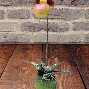 Mini Artificial Paphiopedilum Lady Slipper Orchid On Disc. Silk Flowers BURGUNDY