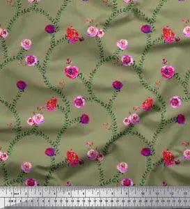 Soimoi Cotton Poplin Fabric Leaves & Peony Floral Fabric Prints-yRC