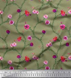 Soimoi Cotton Poplin Fabric Leaves & Peony Floral Fabric Prints-yRC