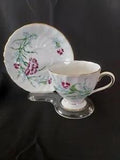 Tuscan Cup & Saucer #9672 Magenta Carnations w/Blue Floral & Greenery 1947-1960