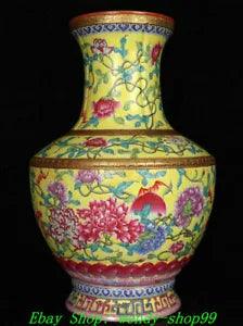 17" YongZheng Marked Colour Enamel Porcelain Gold Peony Flower Zun Vase Bottle